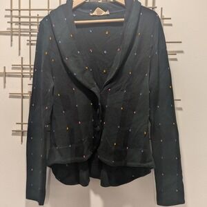 Anthropologie HWA Black Green Plaid Knit Jacket Blazer Cardigan Women's Size L